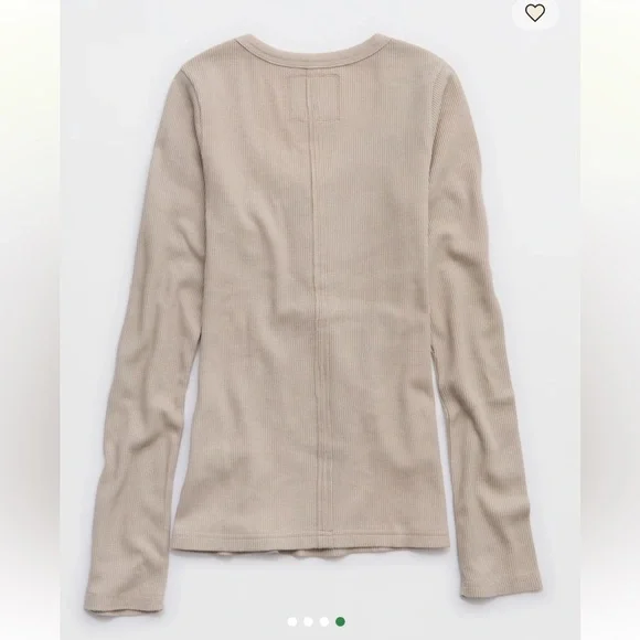 Aerie Essential Henley Layering T-Shirt Long Sleeve Taupe Tan S - Picture 2 of 9